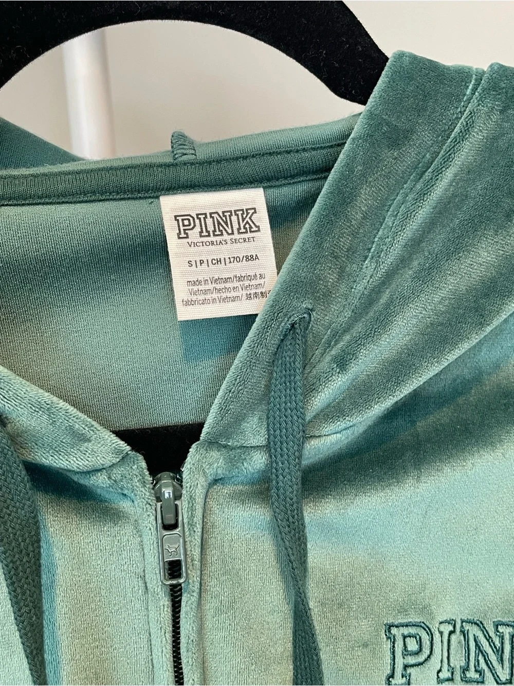 PINK Victoria's Secret Green Velour Zip Hoodie - Small